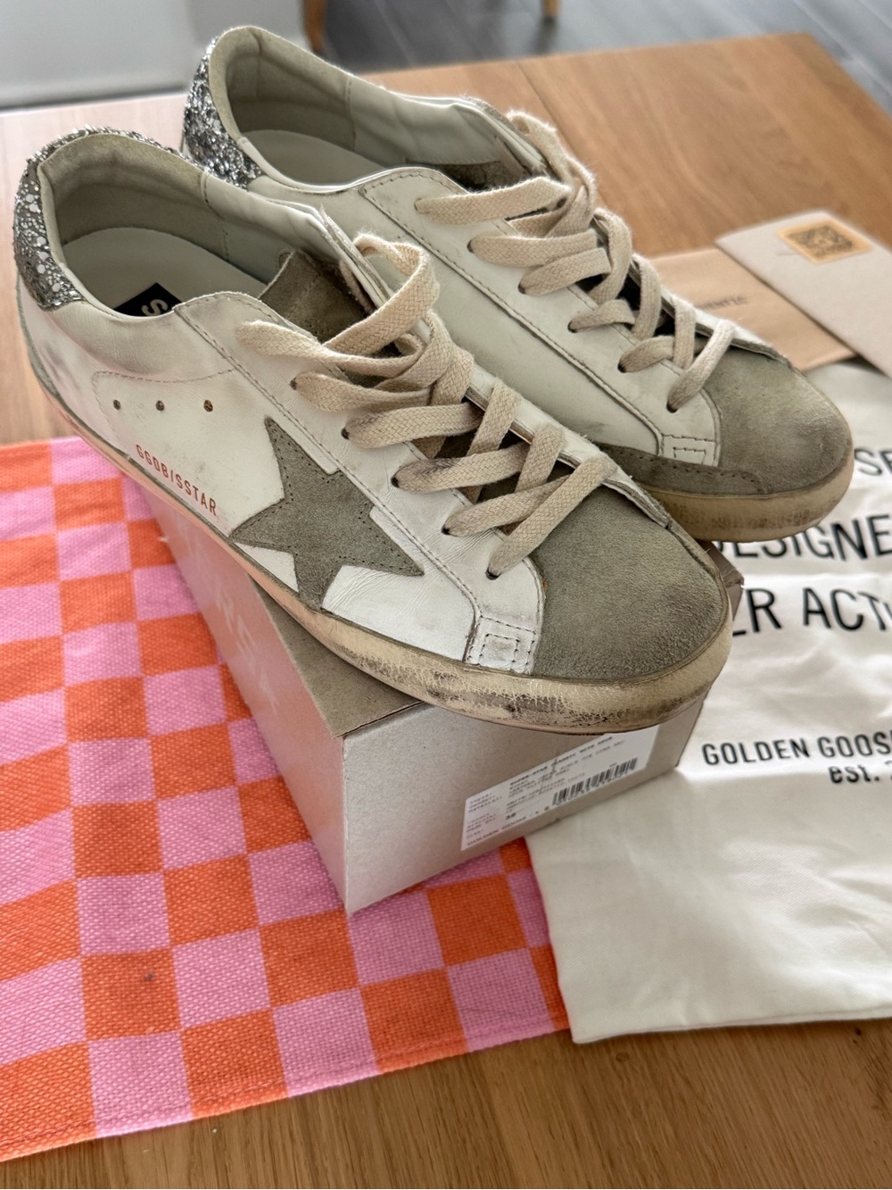 Golden Goose Women’s Super-Star Sneakers with Glitter Heel